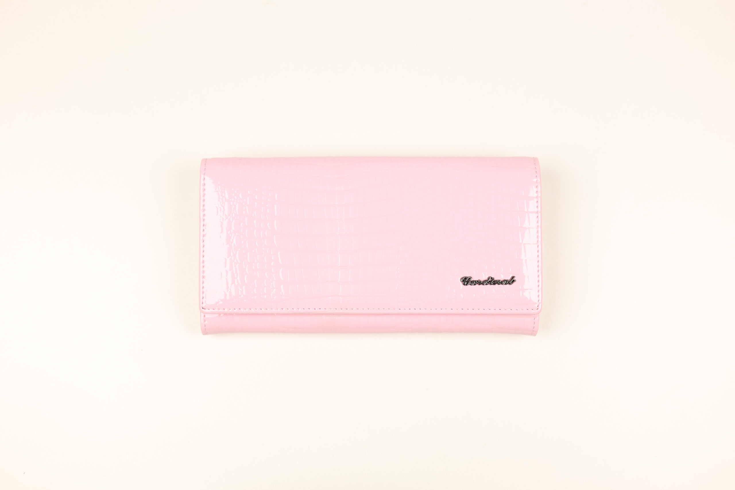 Жіночий шкіряний гаманець Cardinal довгий на кнопці (лаковий, крокодил)